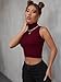 Verdusa Women's Crop Tops Old Money Clothes Sleeveless High Mock Neck Knit Fitted Basic Tank Top Burgundy X-Large