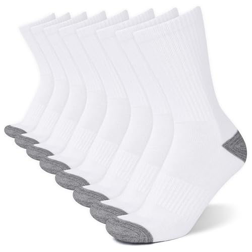 8 Pairs Mens Crew Socks Cushioned Moisture Wicking Athletic Heavy Duty Performance Work Training Socks