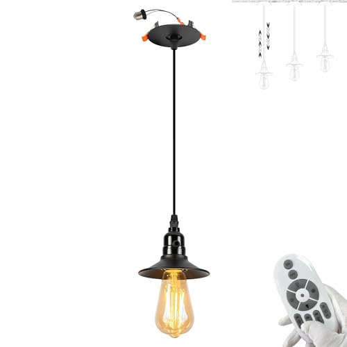 SKIVTGLAMP Can Light Retrofit Recessed Mounted by Remote Adjustable Pendants Compatible E26 Adapter T24 Connector Conversion Kit for 4~5in Holes Metal Black Mini Shade 2Way Knob Turn on Off Socket