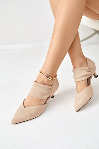 Image of Coutgo Womens Low Kitten Heel Dress Shoes Pointed Toe Slip on Ankle Strap Cutout Elegant Party Wedding Pumps