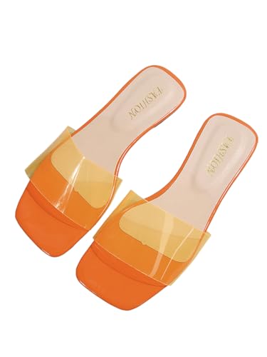 Image of Verdusa Clear Sandals For Women Square Toe Slides Summer Slip On Beach Flat Sandals