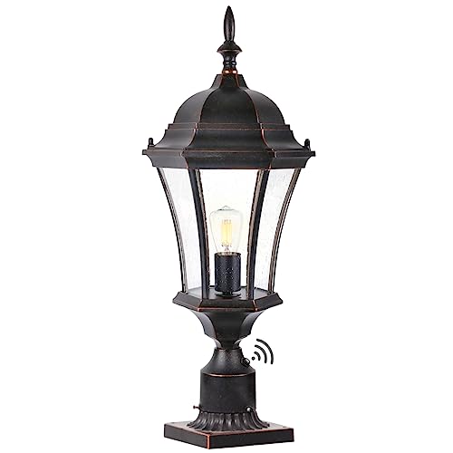 Goalplus LMMS4610-M 24 Inch Outdoor Post Light With Dusk To Dawn Sensor, Exterior Post Lantern Fixture With Pier Mount, Antique Bronze Post Lamp cover