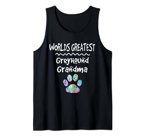 Worlds Greatest Greyhound Grandma Cute Dog Paw Print Pet Tank Top, Black