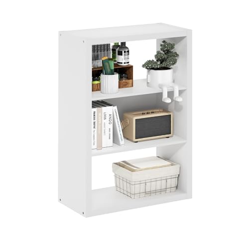 Image of Furinno Viola Book Shelf, 3-Tier Bookshelf, Extra Thick Frame Bookcase with Open Shelf, Open Back Design, 11.3 inch x 23.2 inch x 35.9 inch, for Living Room, Bedroom, Home Office, White
