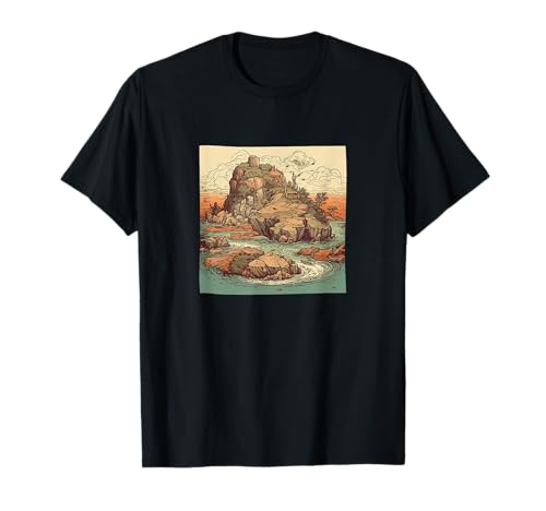 Gráfico de paisaje vintage de Rocky Island Camiseta