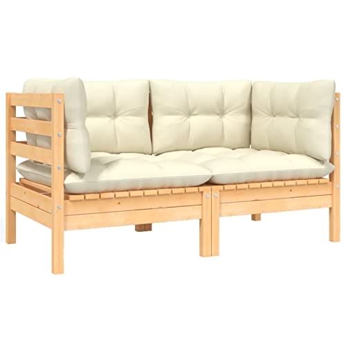 ZEYUAN Sofá de jardín de 2 plazas con Cojines Madera Maciza Pino Crema, Muebles Jardin Exterior, Muebles Terraza Exterior, Chill out Exterior Terraza, Sofa Terraza, 806646