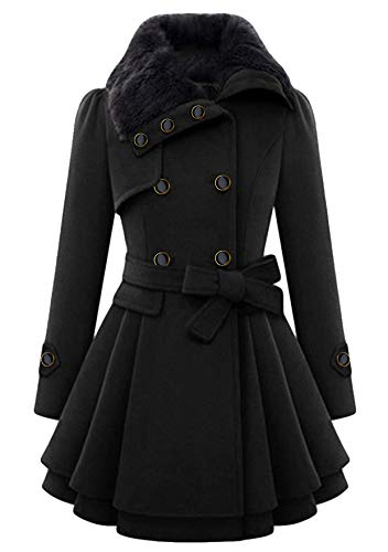 TYQQU Mujeres Cuello De Piel Abrigo Casual De Invierno Abrigo Largo Casual Chaqueta Cálida Elegante Negro Azabache XL Cover