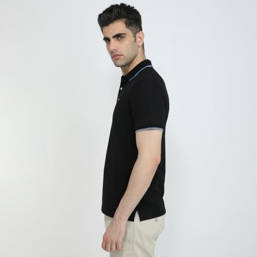 Image of Park Avenue Men Slim Fit Solid Pattern Cotton Polyester Blend Polo Neck Half Sleeve Casual T-Shirt