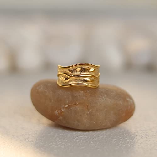 JEWELVERSE 18K Gold-Plated Hammered Ring For Women | Textured Ring | Rings | Thick Stacking Gold Rings | Chunky Gold Ring | Size 6-83