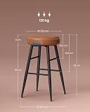 VASAGLE EKHO Collection Set of 2 Bar Chair, Kitchen Chair, PU with Stitching, Mid-Century Modern Style, Seat Height 63 cm, Kitchen, Bar, Easy Assembly, Caramel Brown LBC080K01 - 8