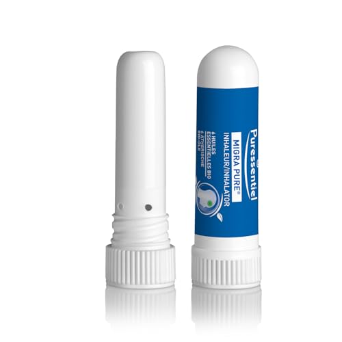 Puressentiel - Migrapure® Kopfschmerzen Inhalator - Lindert das Gefühl eines schweren Kopfes - Natürliche Formel mit 6 ätherischen Ölen – Bio – Pfefferminze & Lavendel - Ab 7 Jahre - 1 ml
