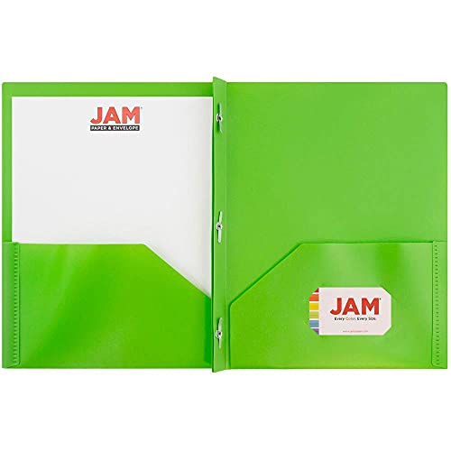 Jam Paper Plastic Color Pop Folders - 2 Pocket Durable Folders With Metal Prongs Fastener Clasps - Lime Green - 6/Pack #TOP2