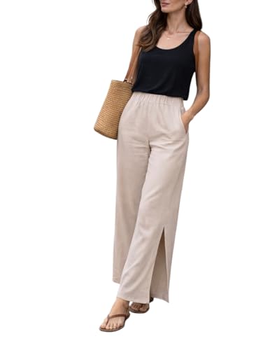 Pantalon en lin décontracté à taille élastique pour vos journées d'été