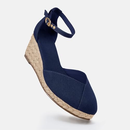 Image of Juliet Holy Womens Espadrilles Sandals Closed Toe Platform Ankle Strap Casual Summer Wedges