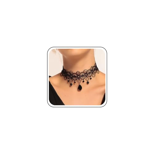 TseenYi Collier Dentelle Noir Vintage Perle Tassel Bijoux Pour Femmes Et Filles Cocktail Party