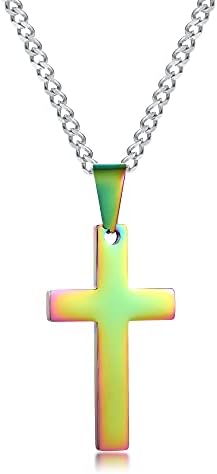 VNOX Cross Necklace Stainless Steel Necklace Simple Plain Cross Pendant Necklace/316L Stainless Steel Rolo Chain 60cm,Christmas/Birthady Gift