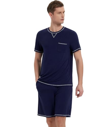 Image of NACHILA Men's Bamboo Viscose Pajamas Set Raglan Short Sleeve Shorts Pjs