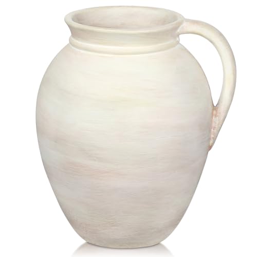 Jarrones vintage con asas, jarrón de cerámica hecho a mano, terracota cerámica para decoración salón, oficina en casa, hierba Pampas, decoración rústica