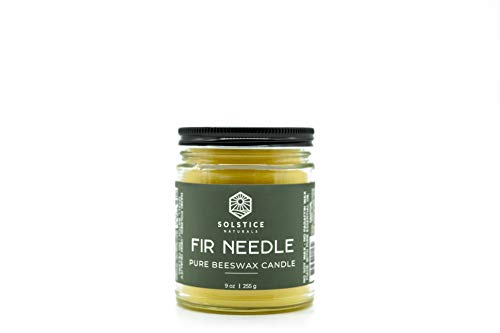 Solstice Naturals - Fir Needle 100% Pure Beeswax + Essential Oil Aromatherapy Candle, 9 oz. - Sustainably Handmade in The USA - No Soy or Paraffin Wax - No Toxic Scents, Fragrances or Fillers