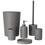 ZCCZ Badezimmer Set – 6 Teile – Badezimmer Organizer mit Toilettenbürste, Mülleimer, Zahnbürstenhalter, Seifenspender, Seifenschale, Becher – Edle Badezimmer Deko, graues Hexagon-Muster