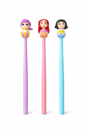 Image of GIFTS- Demon Hunter Ball Pen Set of 3 | Cute Anime Character Pens | Smooth Writing Blue Ink Pens | Cartoon Figure Pens for Kids, Girls, School & Gift Use