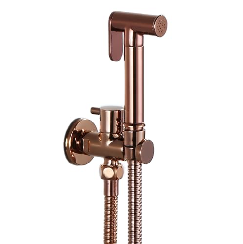 Oro Rosa Kit de Rociador de Mano para Inodoro, Agua Fría Rociador de Bidé de Mano en Pared Latón Pulverizador de Bidé de Mano con Manguera de 1.5M y Soporte, para Higienico Personal, Duchas