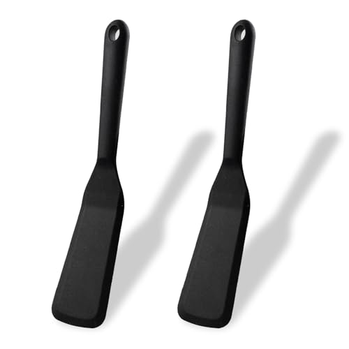 2 Pack Small Silicone Omelette Spatula Turner, Heat Resistant Non Stick Cooking Spatula Long Crepe Pancake Spatula for Cooking Omelet Pancake Burgers Pizza Steak Crepes
