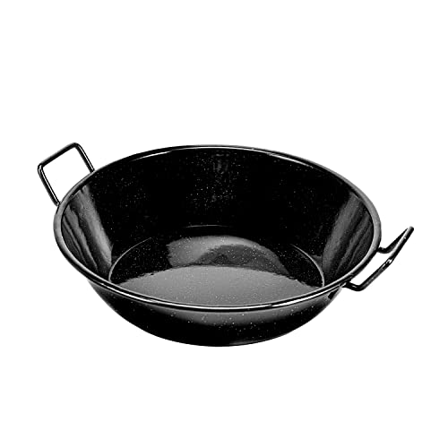 Royalford Enamel Wok Pan, 24 CM | Induction Safe Paella Pan Non-Stick Kadhai with Raised Handles | Kadai Cooking Pan for Shallow & Deep Frying | Flat Base for Even Heat Distribution, Black