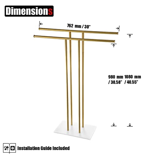 Jqk Bath Towel Holder Stand Brushed Gold, 30 Inch Free Standing Double Towel Rack Shelf For Bathroom Floor, Light Gold, Bth100L30-Wg #TOP1