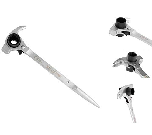 RICHMANN Clé à échafaudage 4 en 1 (19/22 mm) - Marteau + arrache-clous + poinçon conique & cliquet réversible - Cliquet d'échafaudage 12 points - Acier...