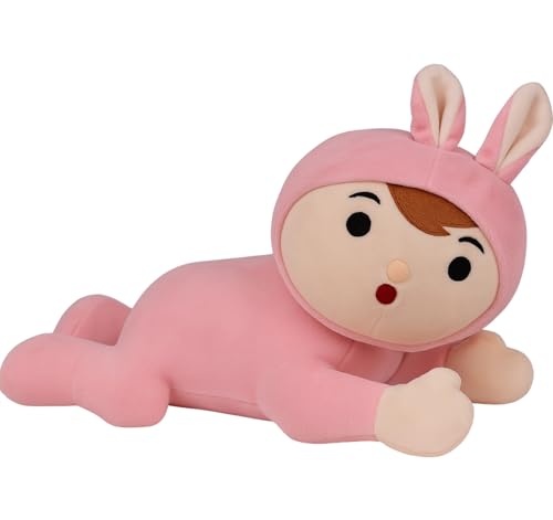 Image of Pink Bunny Baby Plush Toy for Kids Super Soft Stuffed Doll with Cute Character Face Bunny Ears Hood & Lying Body Perfect Birthday GiftBuddy Collectible Plush for Girls and Boys (30 cm)