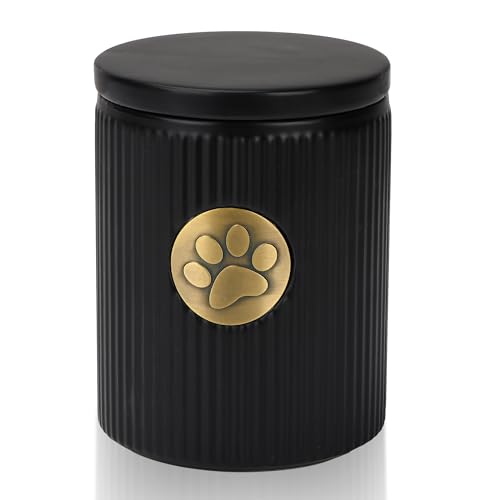 DiDiBirDi Hundeurne,Haustier Urne für Asche 15kg,Tierurnen für Hunde,Gedenkurne für Hunde mit Pfotenabdruck-Metallplatte,Keramik Katzen Einäscherung Schwarz Katze Urnen für Asche