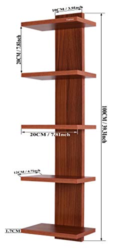 Image of Captiver Donald Wooden Wall Mounted Books Shelf Racks Stands (5 Tier,Teak) Home Decor Library Bedroom Room Designer Floating Self Kitchenaid Stylish Multipurpose Storage Accessories