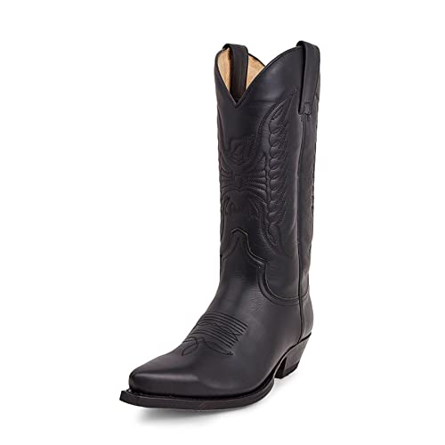 ZEARLY Bottes de Cowboy Homme Vintage Casual Bottes Bout Pointu Western Bottes Longues,Noir,42 EU