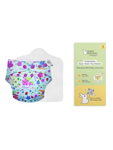 Image of SuperBottoms Freesize UNO Cloth Diaper with Disposable Liners (Pack of 5) | Reusable, Washable Baby Cloth Diaper with Adjustable Fit for Daily Use