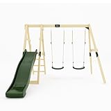 GALACTICA Outdoor Wooden Swing and Slide Set for Kids, Garden Swing with 2 Adjustable Seats, Sturdy Weather-Resistant Frame, Backyard Playground for Toddlers and Children