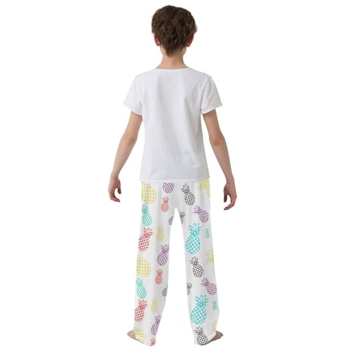ZZXXB Colorful Pineapple Fruit Boys Long Pants Soft Trousers Elastic Waist Kids Lounge Bottoms with Pockets S-XL3