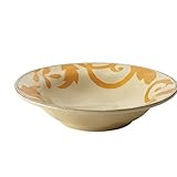 Rachael Ray Dinnerware Gold Scroll 10-Inch Round Serving Bowl, Almond Cream