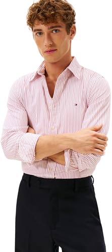 Tommy Hilfiger Chemise Homme Core Hairline Popeline RF MW0MW41399 L/S, Rouge, M, Rouge (Rouge Moyen/Rayure), M
