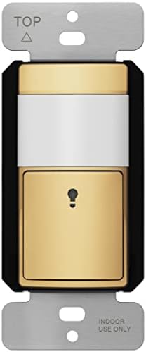 TOPGREENER Motion Sensor Switch, PIR Sensor Light Switch, Occupancy & Vacancy Modes, No Neutral Wire Required, Operable Without Ground Wire, 1.25A, 150W Dimmable LED, Single Pole, TDOS5-KM-GD, Gold