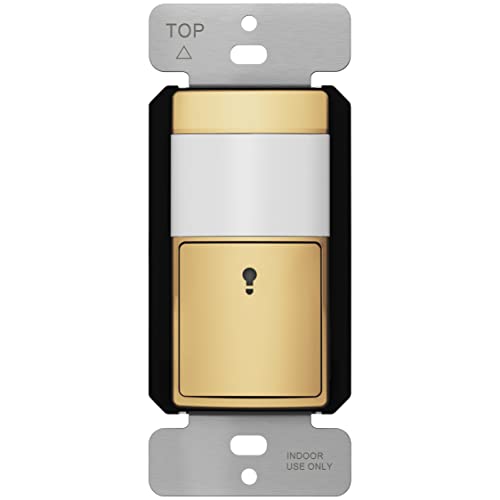 Topgreener Motion Sensor Switch, Pir Sensor Light Switch, Occupancy & Vacancy Modes, No Neutral Wire Required, Operable Without Ground Wire, 1.25A, 150W Dimmable Led, Single Pole, Tdos5-Km-Gd, Gold #TOP3