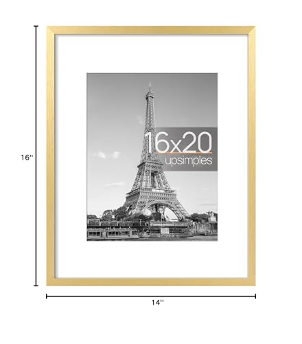 Image of upsimples 16x20 Picture Frame, Display Pictures 11x14 with Mat or 16 x 20 Without, Wall Hanging Poster Frame, Gold, 1 Pack