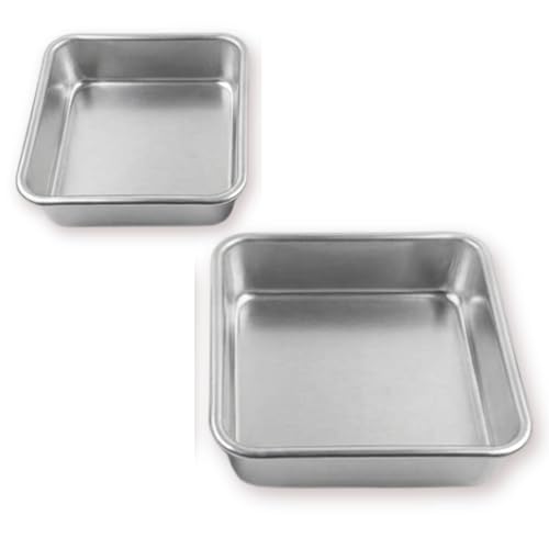 Image of Square Cake Tin Set | 6 Inch + 7 Inch Aluminium Cake Moulds | Deep 2 Inch Baking Trays for Oven & OTG | Heavy Aluminium Cake Pans for Baking, Brownies, Bar Cakes, Layered Cakes & Home Baking Tools