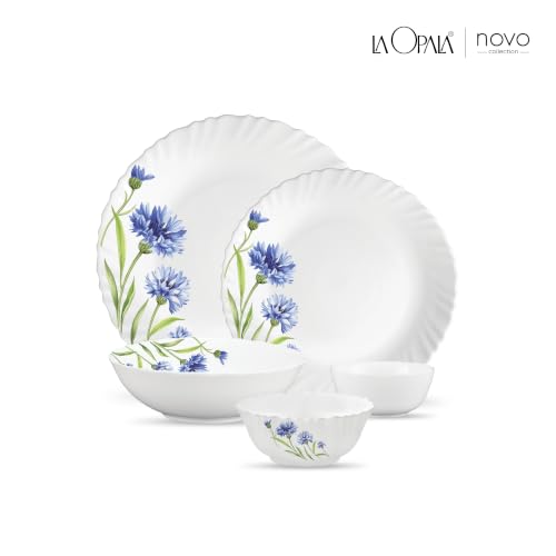 Image of La Opala Opal Glass Crockery | for Family of 2 | Dinner Set 10 pcs Floral Fountain | Plates & Bowls for Dining | Microwave Safe | 100% Vegetarian | Extra Strong | Extra Light & White