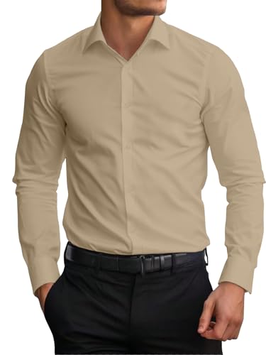 Image of AVANOVA Men's White Long Sleeve, Slim Fit Button Down Dress Shirt for Men | Casual Office Wear | Formal Business Shirts | Stylish Plain Single Breasted Shirt(Shirt 87)
