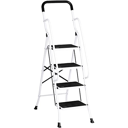Karmas Product 4 Step Ladder With Handles Folding Kitchen Step Stool For Home,Anti-Slip Safty Steel Ladders 330Lb #TOP24