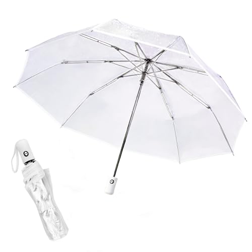 Vingspina Paraguas de Viaje Portátil Transparente, Paraguas Plegable Antiviento para Hombre y Mujer Apertura, Compacto y Fuerte, Paraguas de Viaje a Prueba de Viento Impermeable