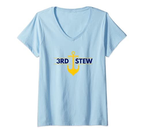 Womens 3rd Stew (AKA Third Stewardess) Yacht Crew V-Neck T-Shirt, Blue