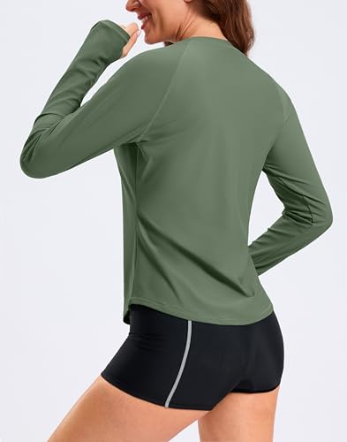 Viodia Womens Swim Shirt UPF50+ Rash Guard Long Sleeve Swimsuit Top Sun Protection Shirts Bathing Suit with Zipper Spinach Green L — view 2