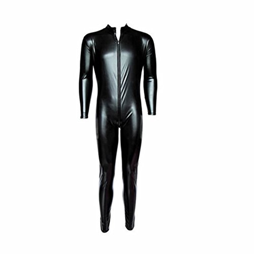 Men's Wet Look PVC Leather Long Sleeves Catsuit Jumpsuit Costumes